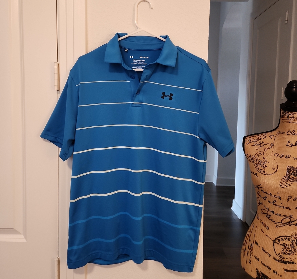 Under Armour Striped Blue Polo